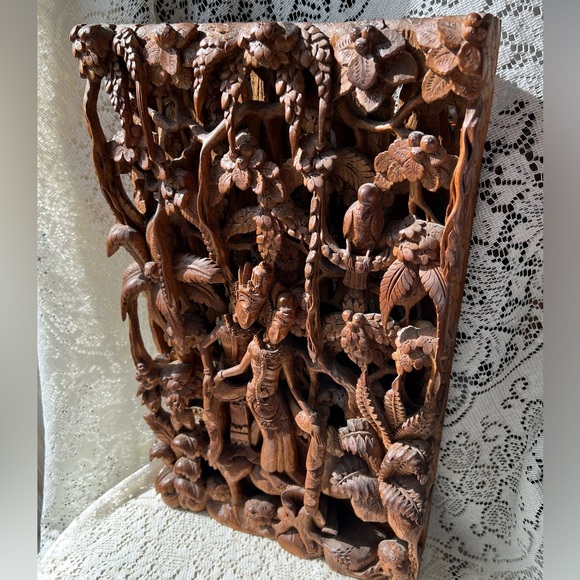 Vintage Balinese Carved Wood Sculptural Wall Panel Rama Sita - Picture 6 of 17